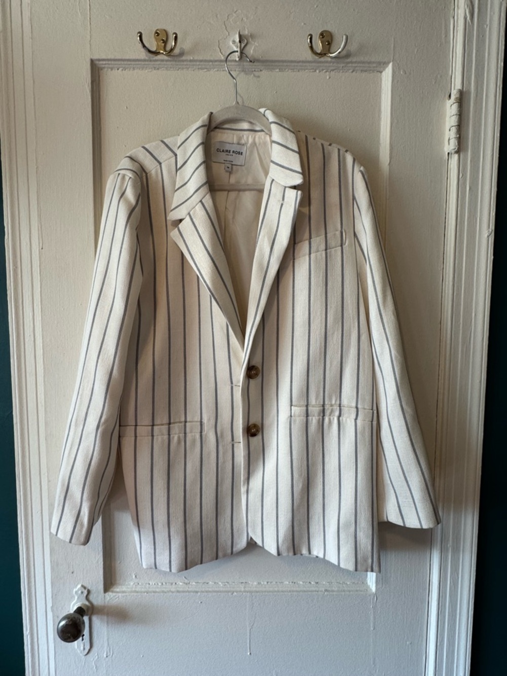 Clare V. Ivory Pinstripe Single-Breasted Blazer